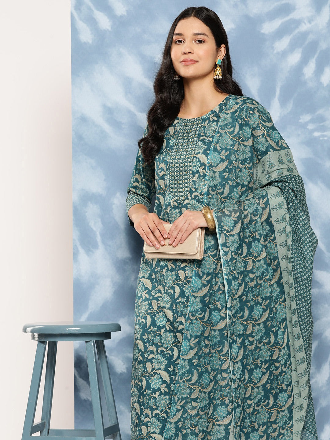 Sequinned Cotton Kurta Dupatta Set-Yufta Store-1218SKDTBS