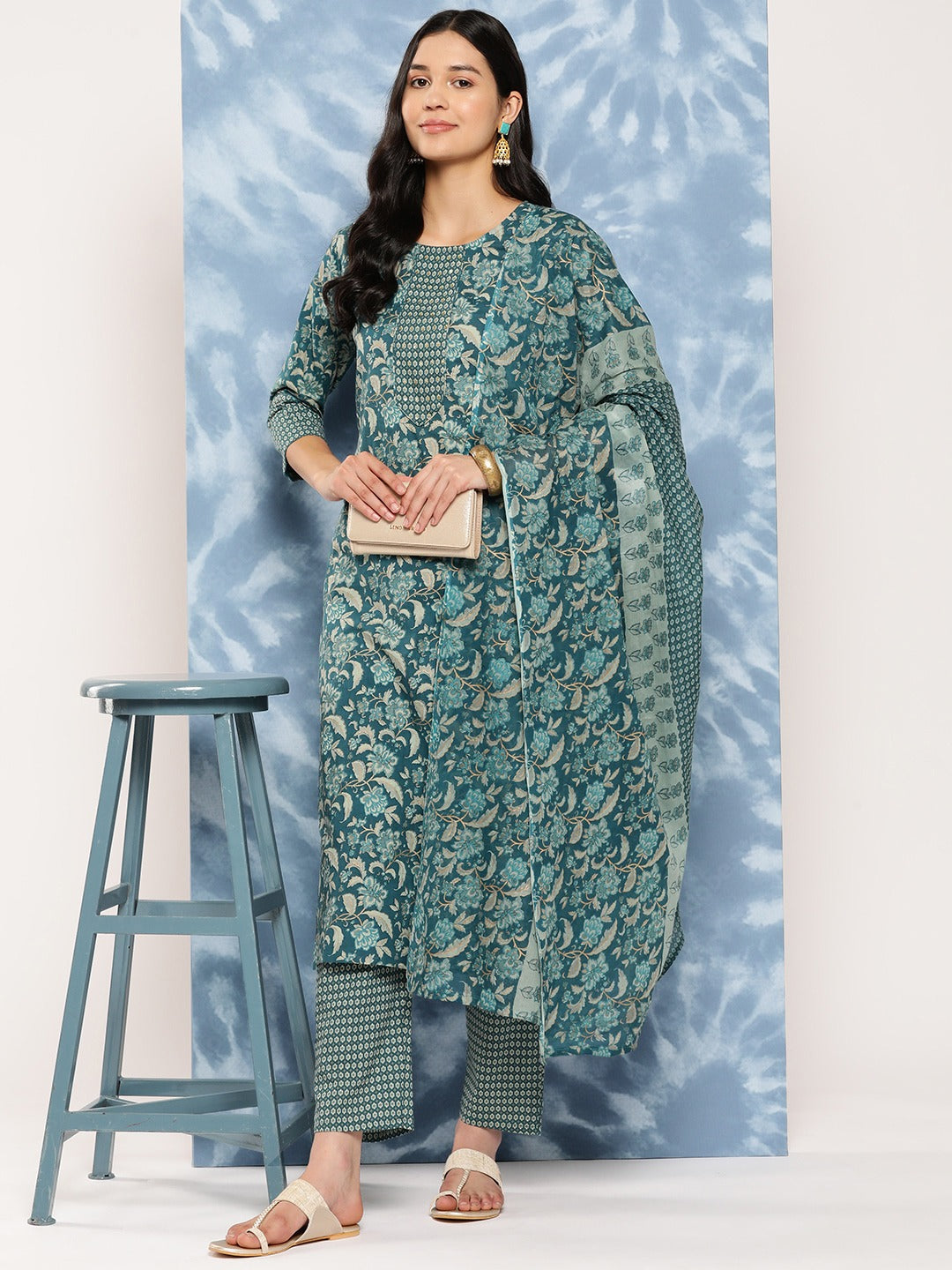 Sequinned Cotton Kurta Dupatta Set-Yufta Store-1218SKDTBS