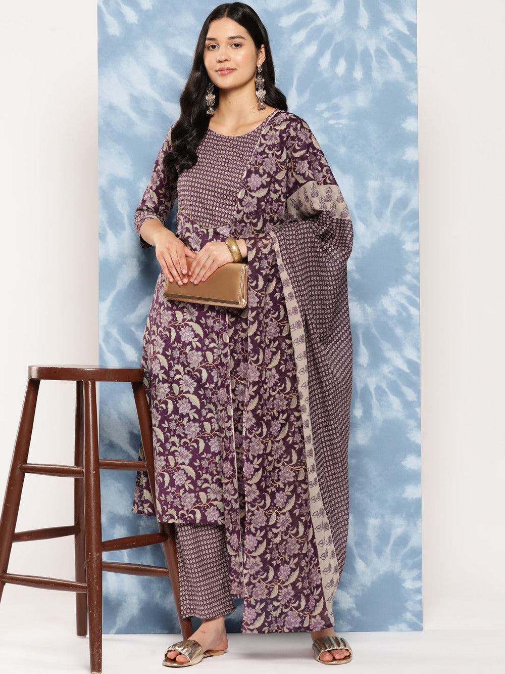 Sequinned Cotton Kurta Dupatta Set