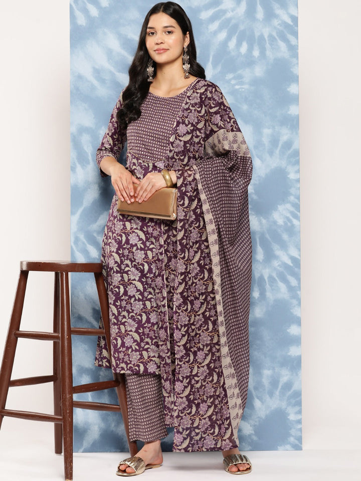 Sequinned Cotton Kurta Dupatta Set-Yufta Store-1219SKDPRS