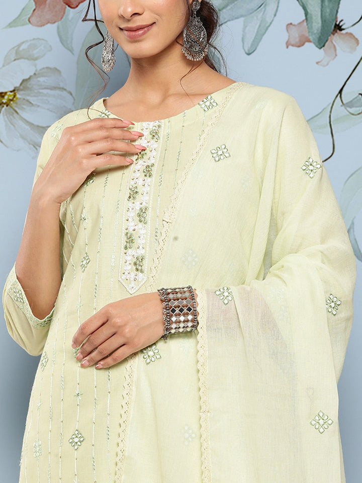 Sequinned Cotton Kurta Dupatta Set