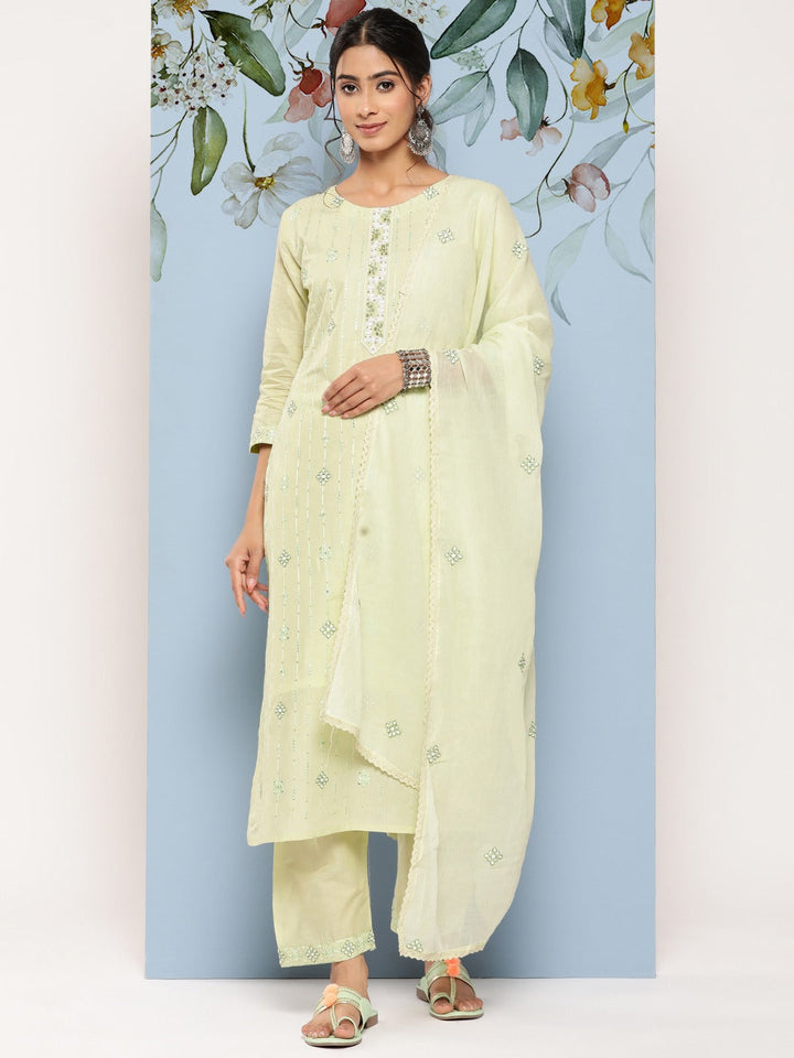 Sequinned Cotton Kurta Dupatta Set