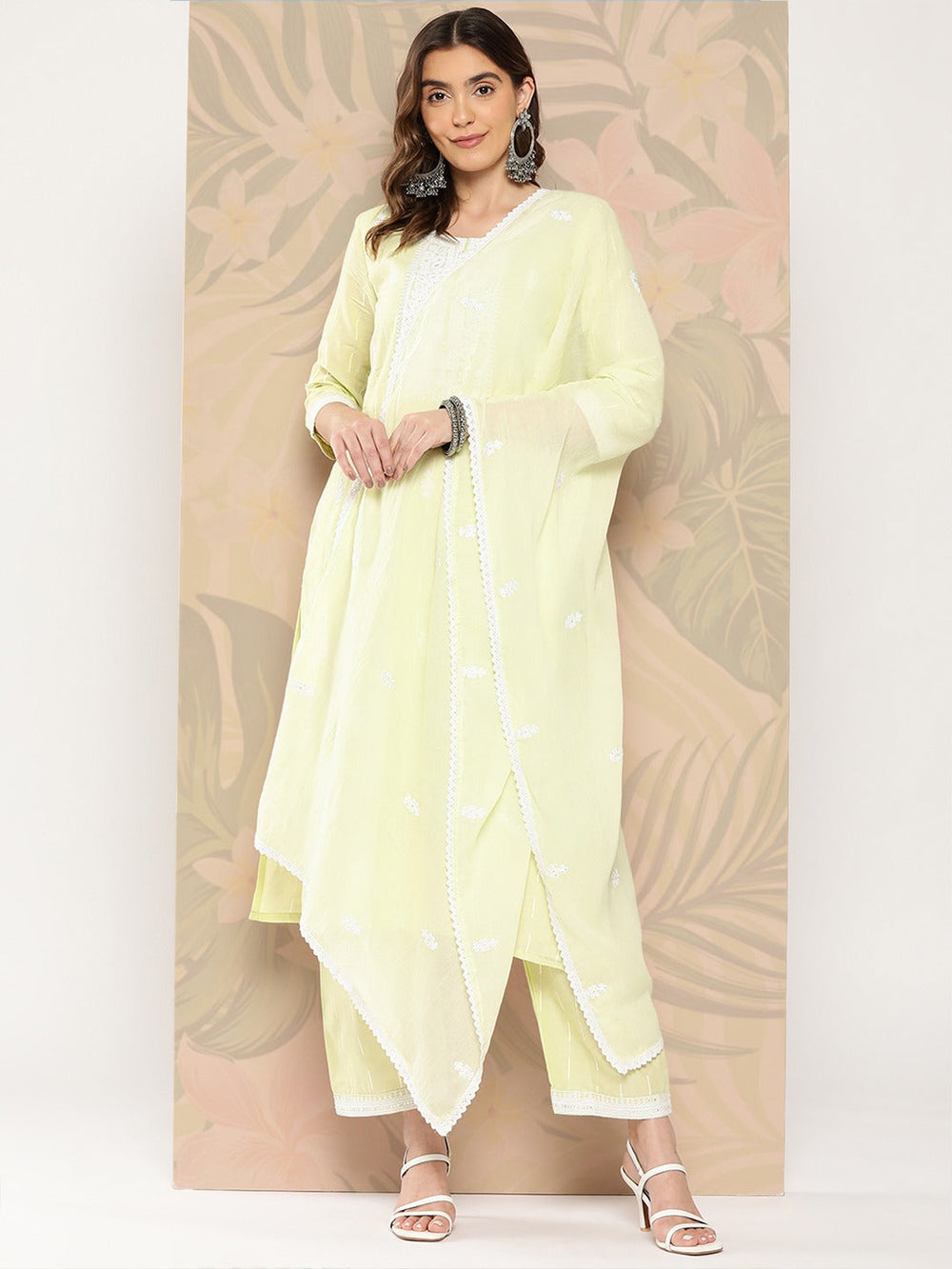 Sequinned Cotton Kurta Dupatta Set