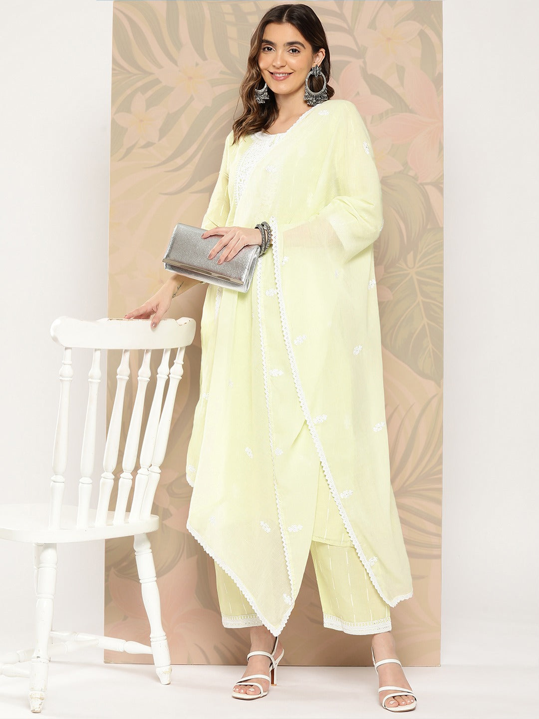 Sequinned Cotton Kurta Dupatta Set