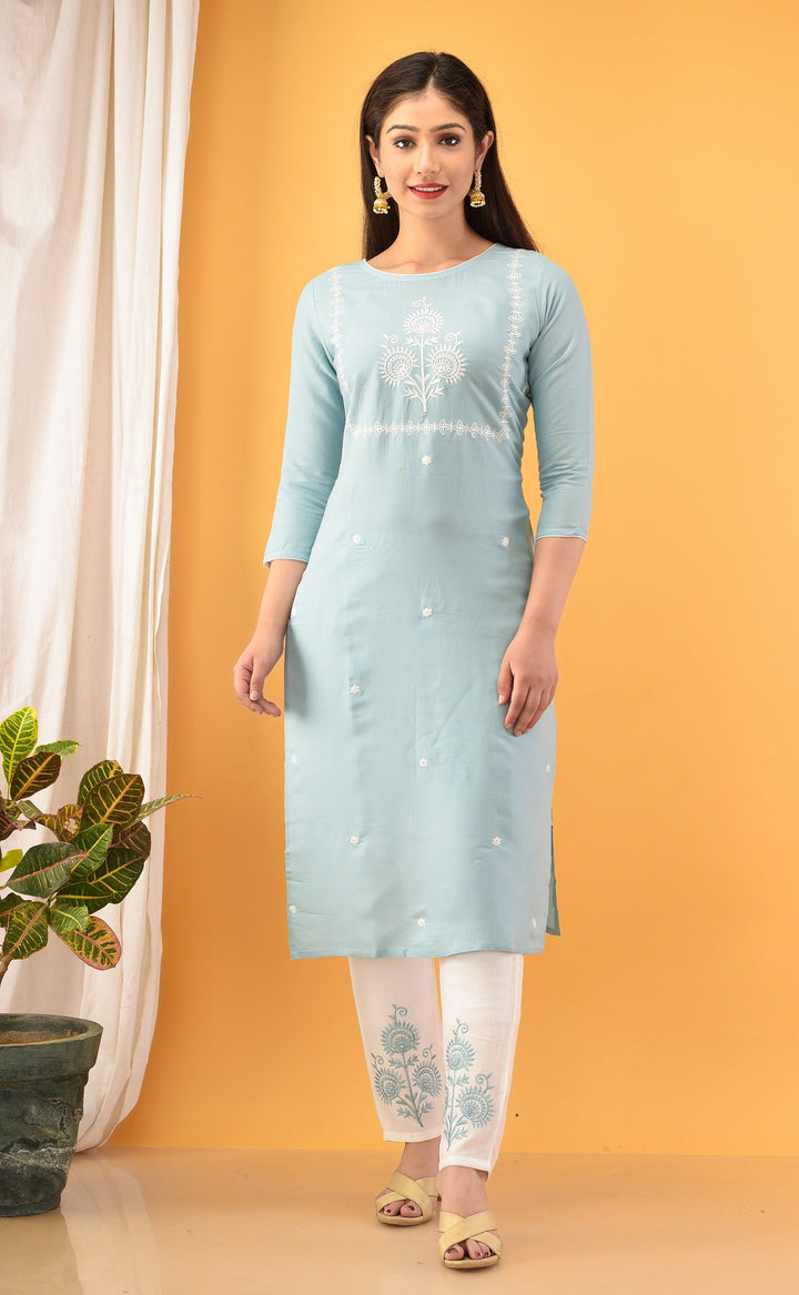 Sky Blue Embroidered Kurta Set-Yufta Store-2714SETSBM