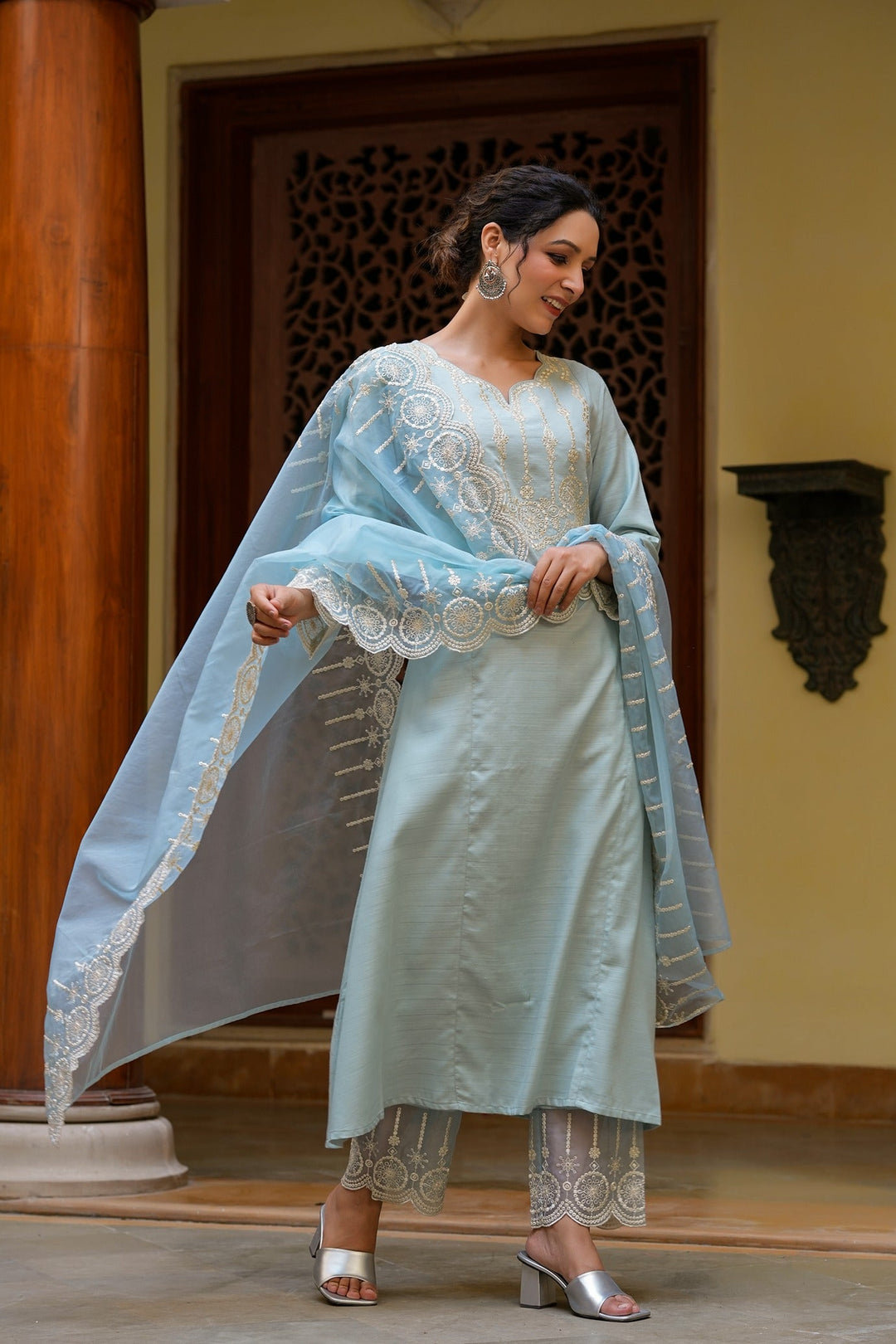 Sky blue kurta dupatta set