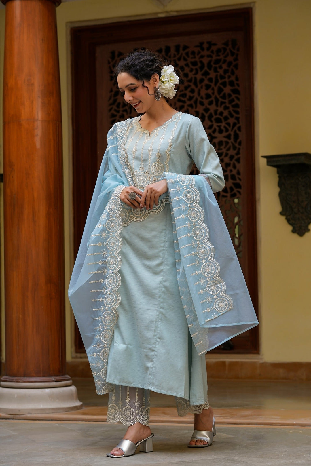 Sky blue kurta dupatta set