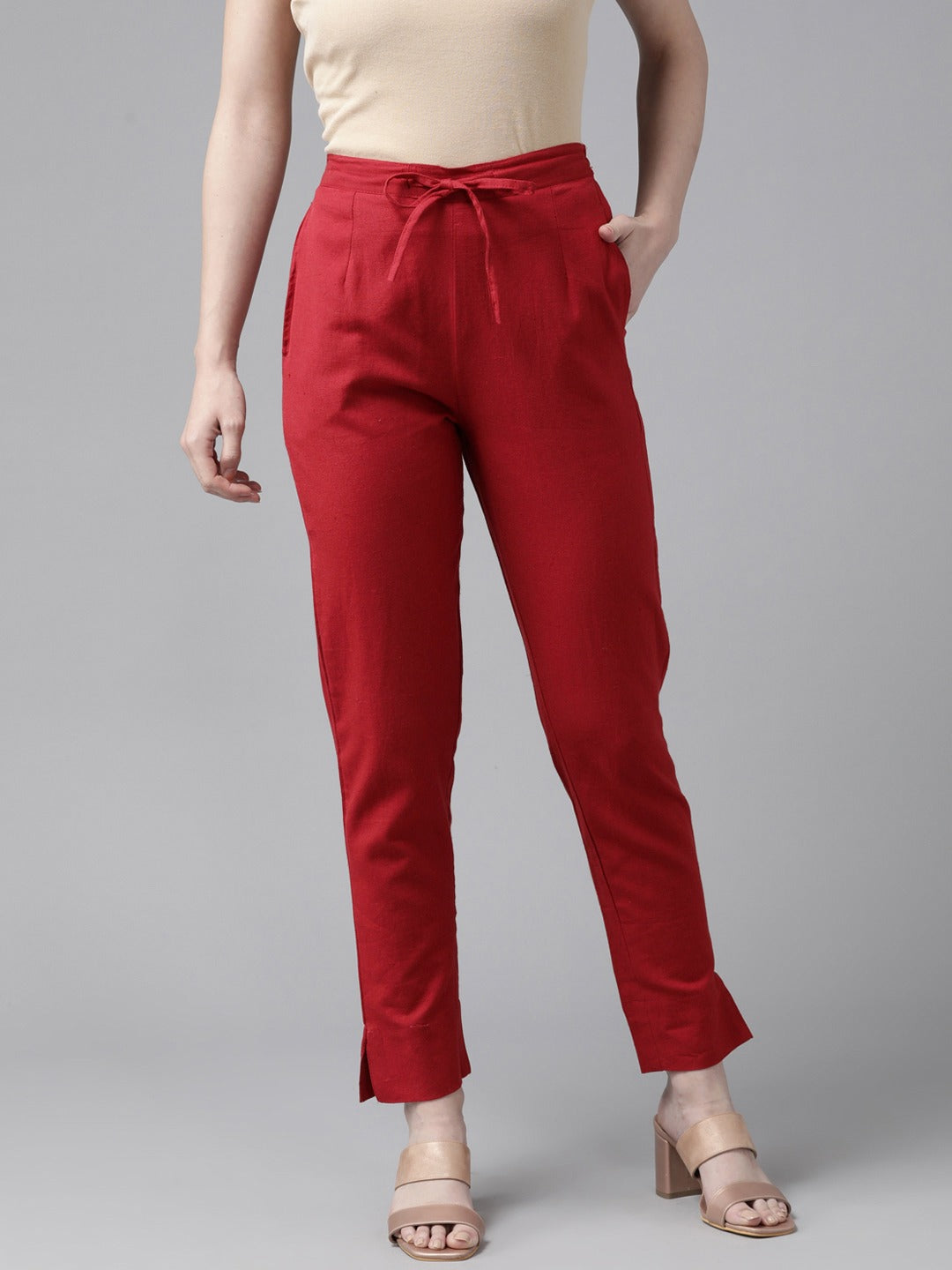 Solid Maroon Cotton Trousers-Yufta Store-4206PNTMRS