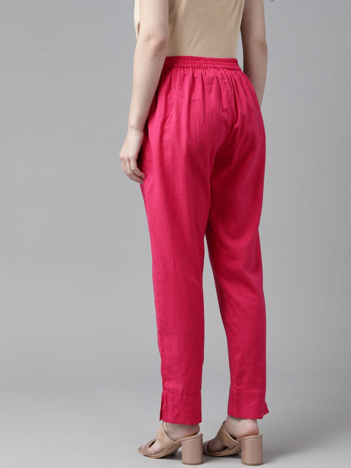 Solid Pink Cotton Trousers-Yufta Store-4206PNTPKS