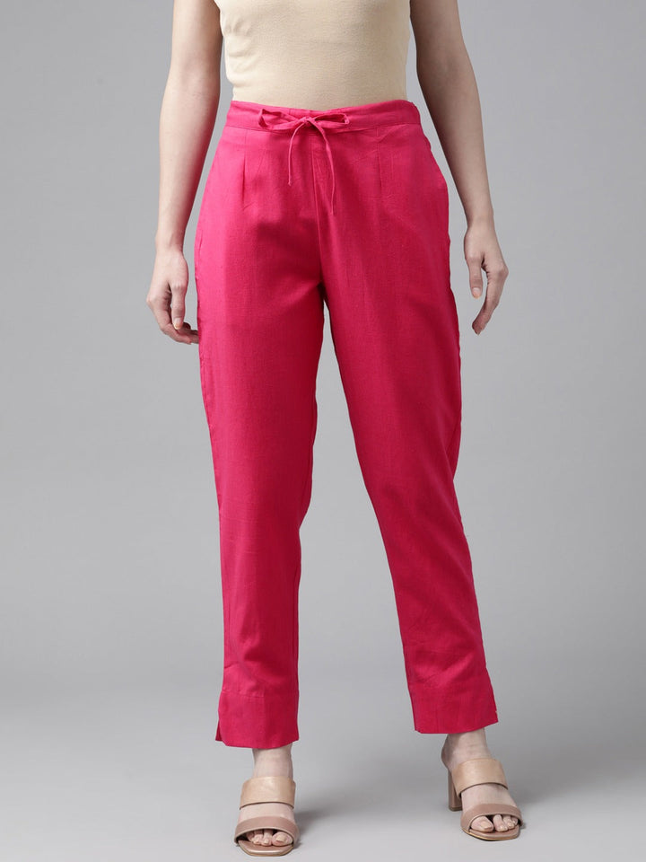 Solid Pink Cotton Trousers-Yufta Store-4206PNTPKS