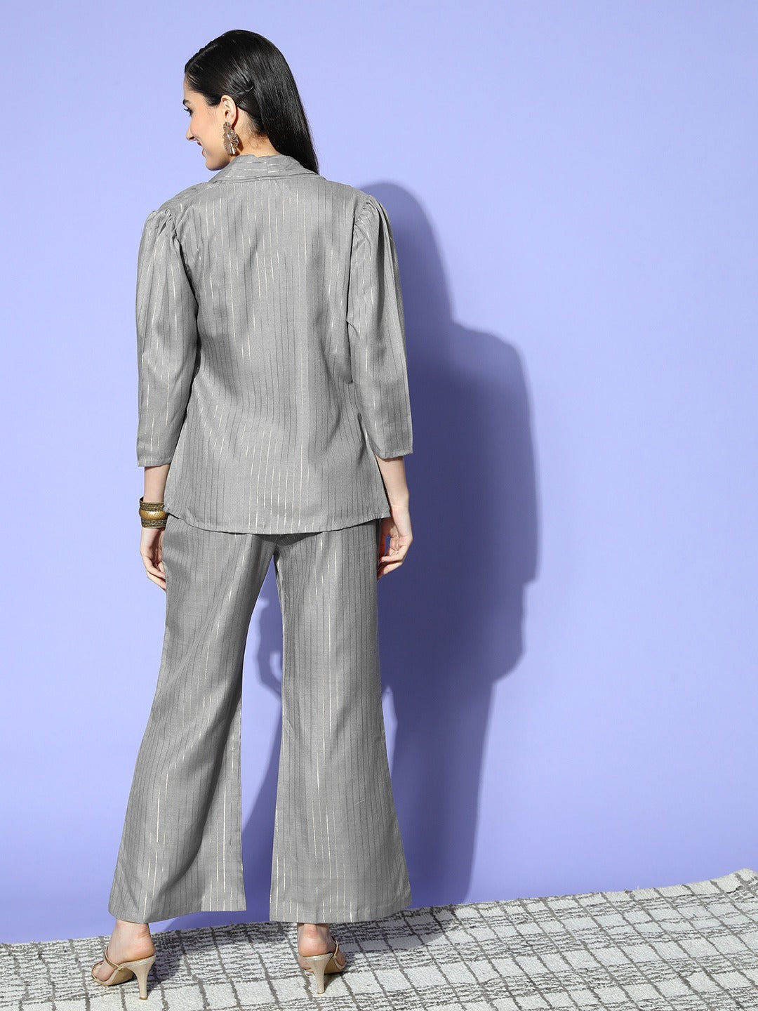 Striped Crop Top & Trousers with Blazer-Yufta Store-8134CRDGYXS