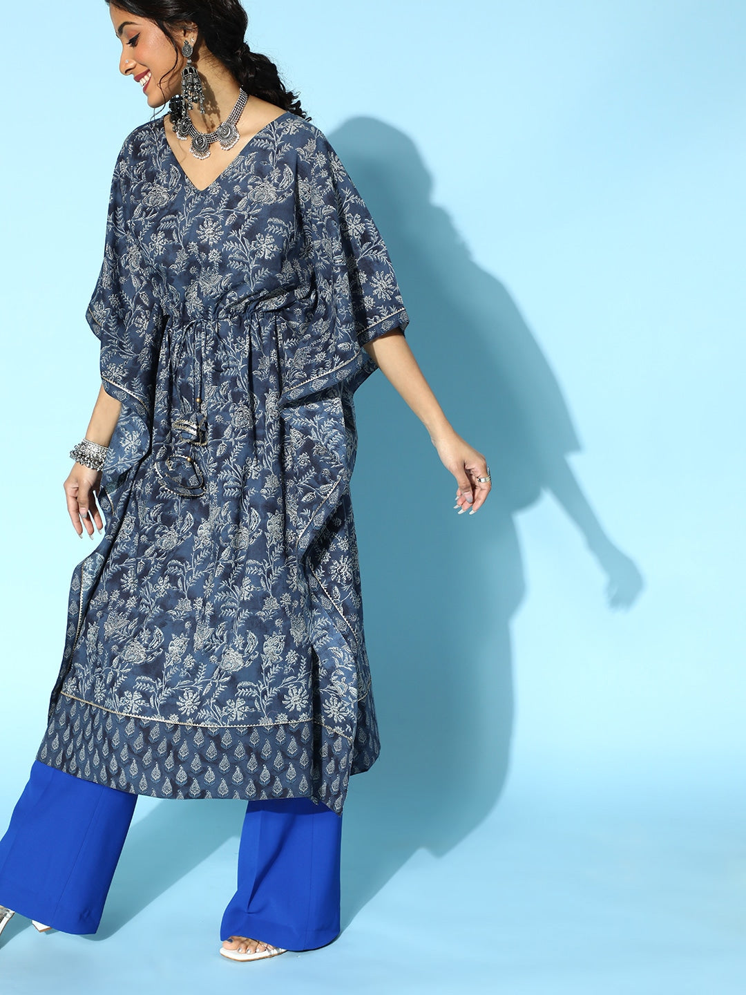 Stunning Blue Printed Kaftan Kurta-Yufta Store-9539KFTBLS