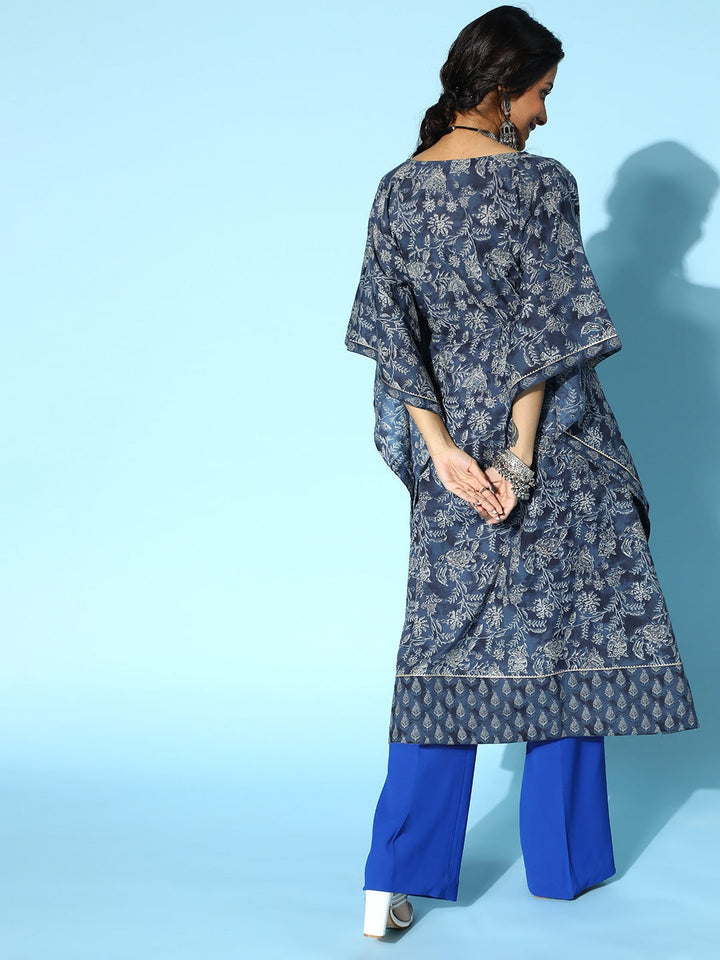 Stunning Blue Printed Kaftan Kurta-Yufta Store-9539KFTBLS