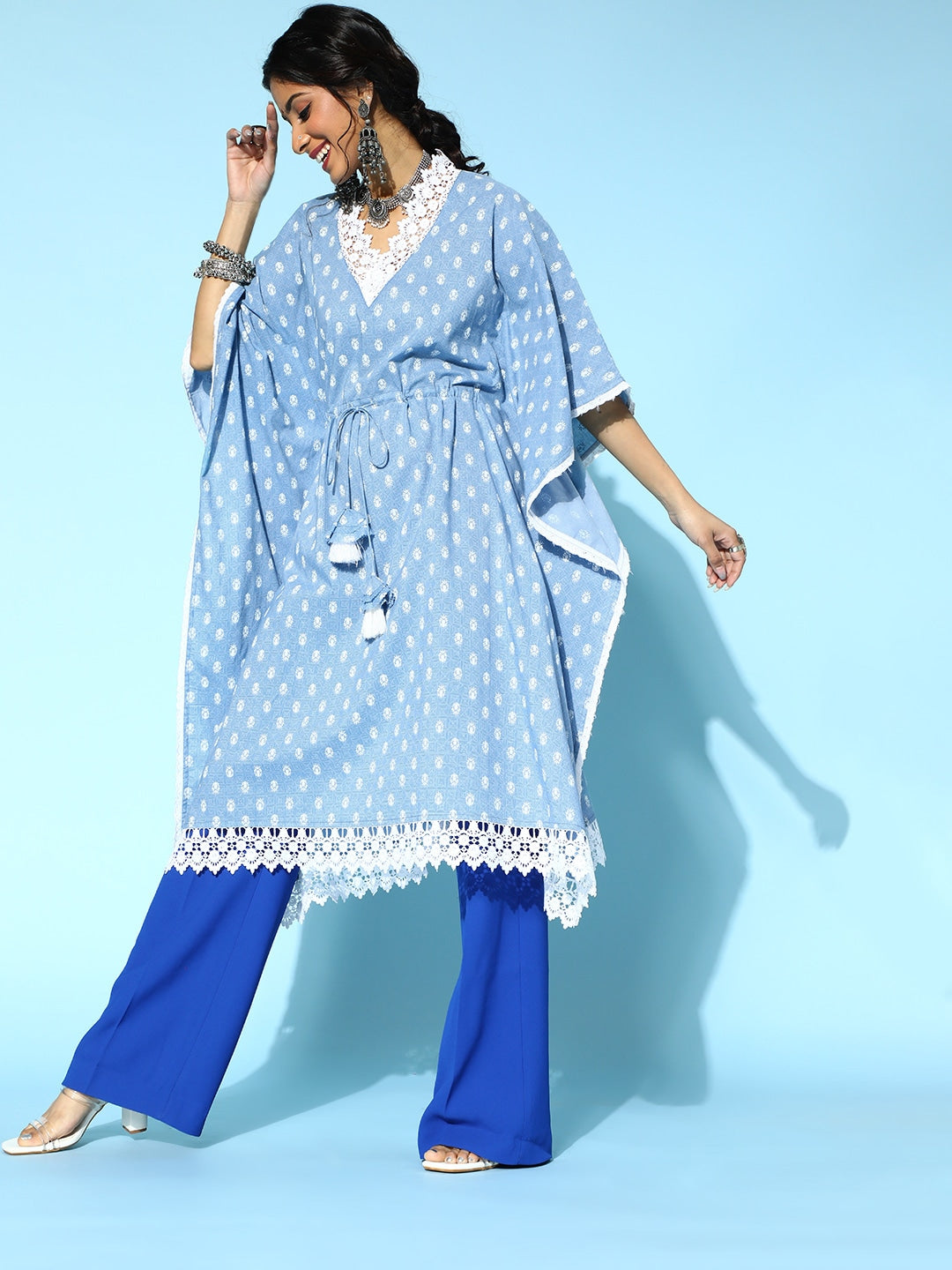 Stunning Blue Printed Kaftan Kurta-Yufta Store-9542KFTSBS