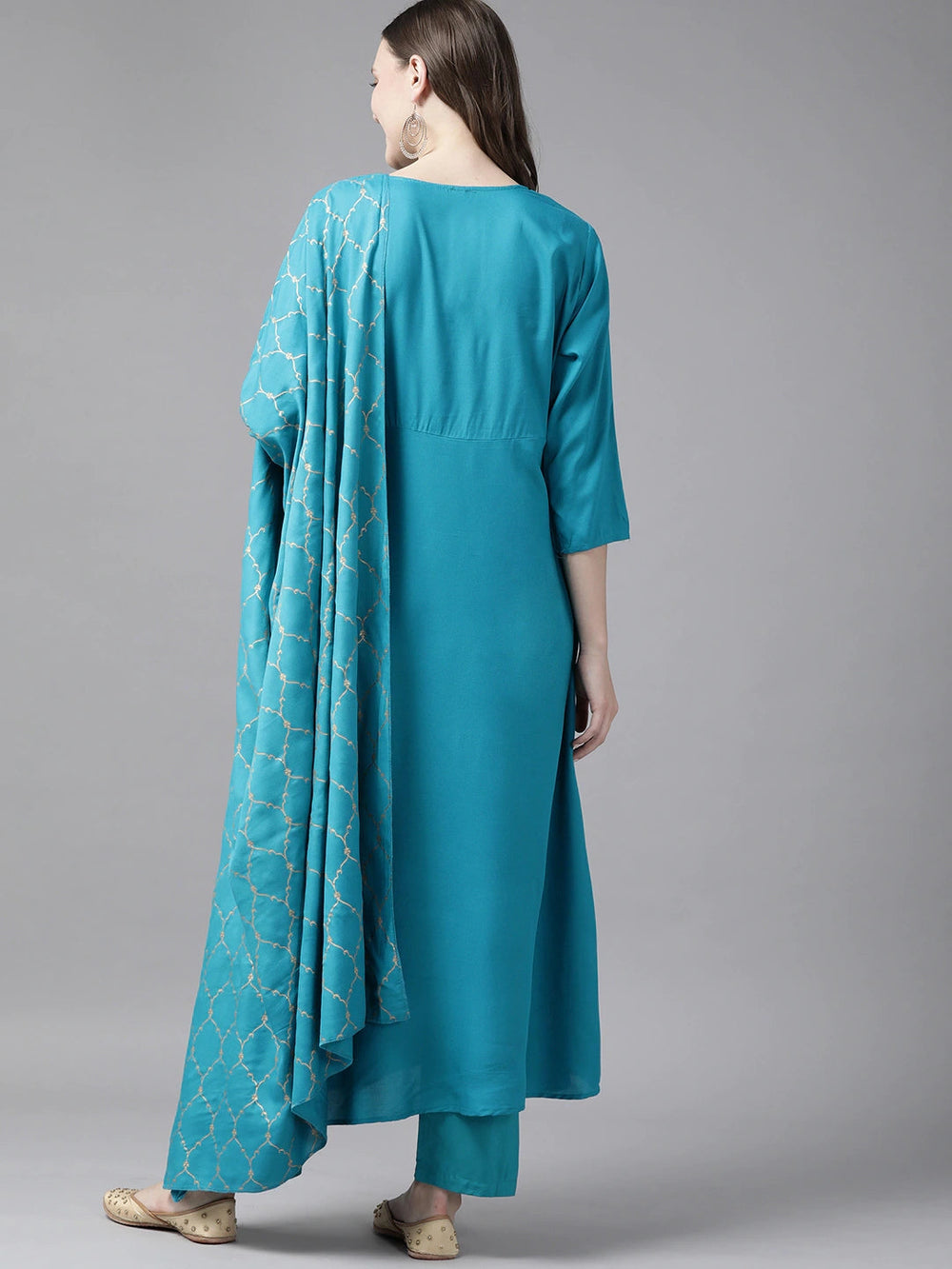 Teal Blue Dupatta Set-Yufta Store-8086SKDTGS