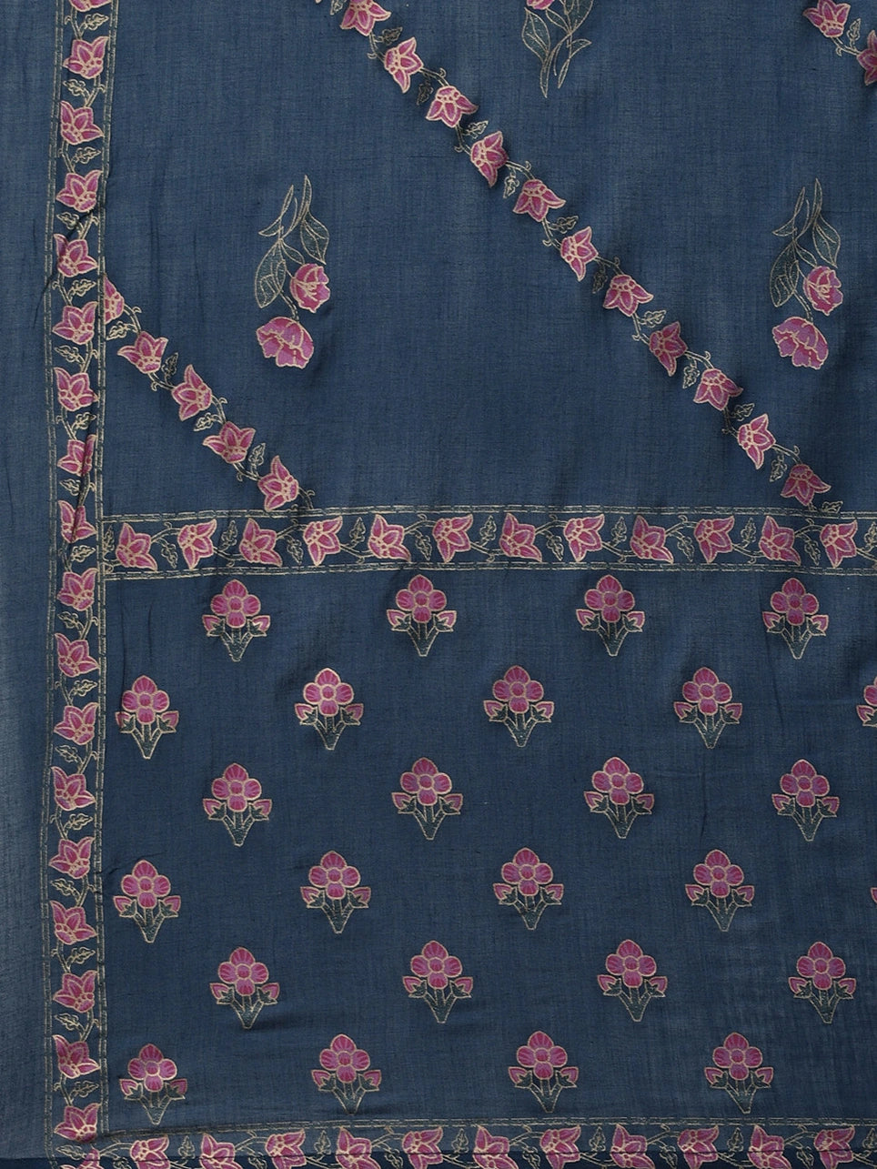 Teal Blue Floral Printed Dupatta Set-Yufta Store-2707SKDNBS