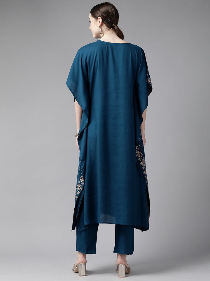 Teal Blue Kaftan Kurta Set-Yufta Store-9986KSTBLS