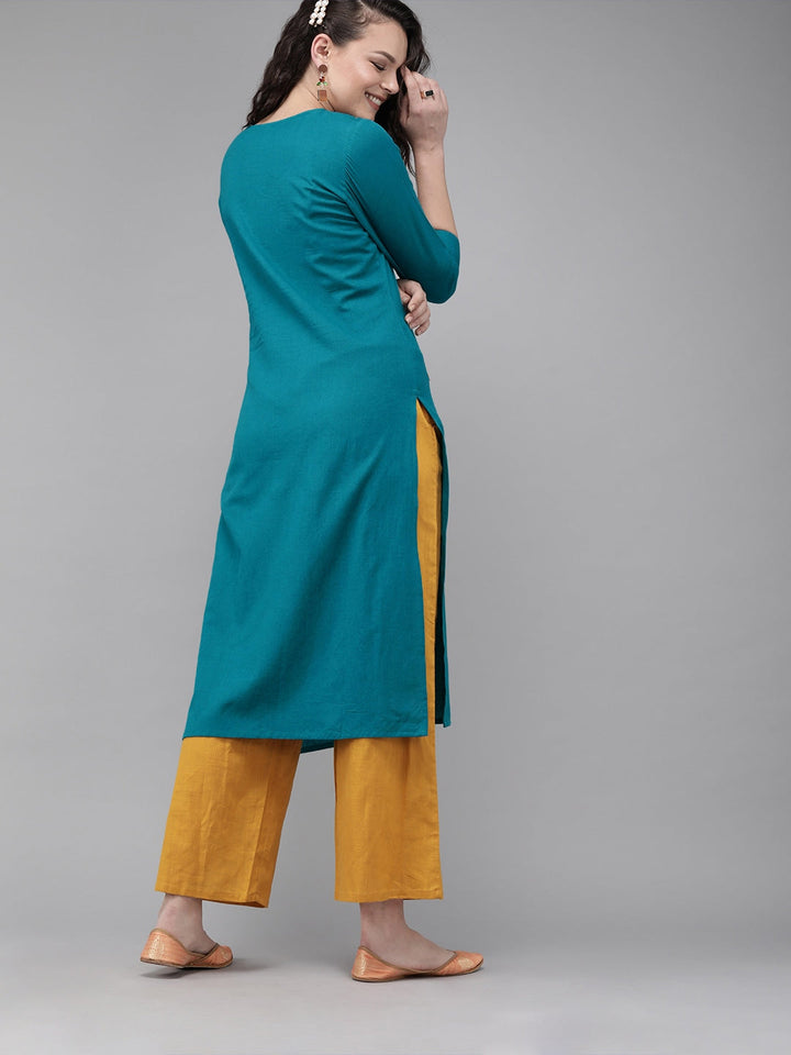 Teal Blue Straight Kurta-Yufta Store-7259KURRGM