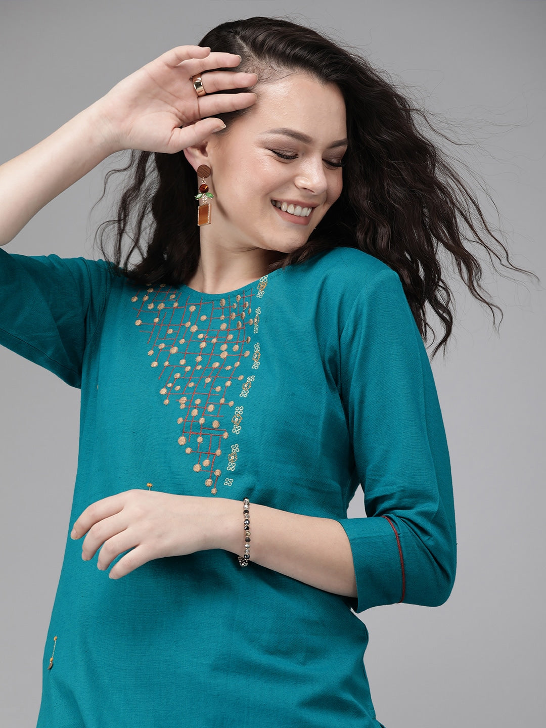 Teal Blue Straight Kurta-Yufta Store-7259KURRGM