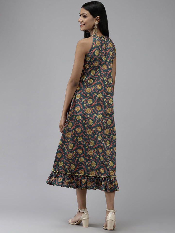 Teal Floral Dress-Yufta Store-9445DRSBLS