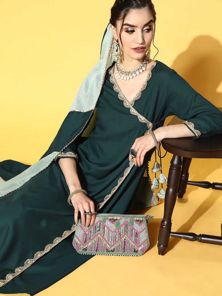 Teal Green Angrakha Dupatta Set