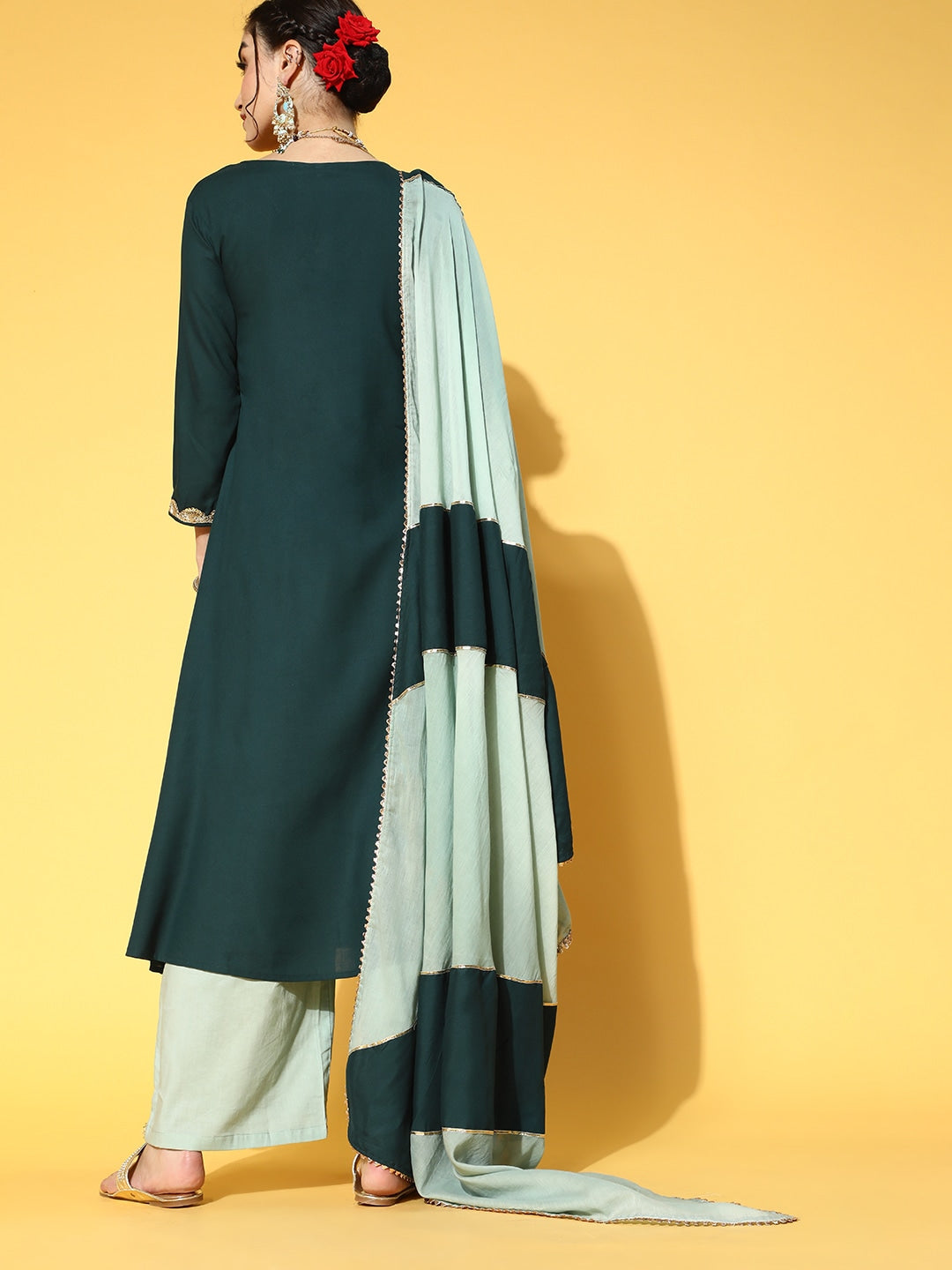 Teal Green Angrakha Dupatta Set-Yufta Store-9507SKDGRS