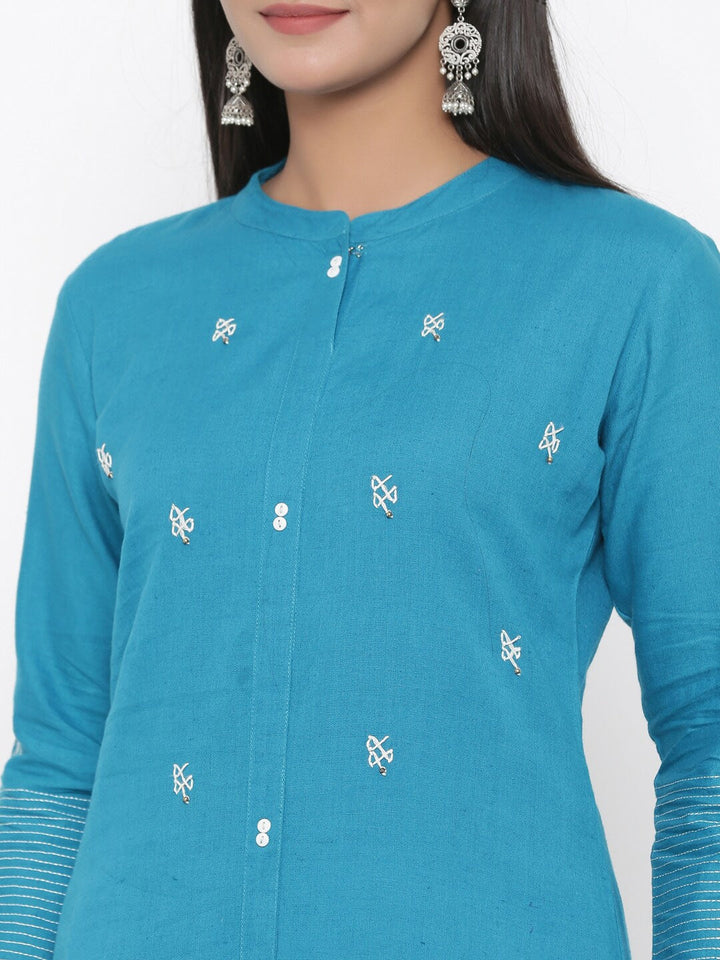 Teal Green Cotton Kurta Set-Yufta Store-7319SETRGS