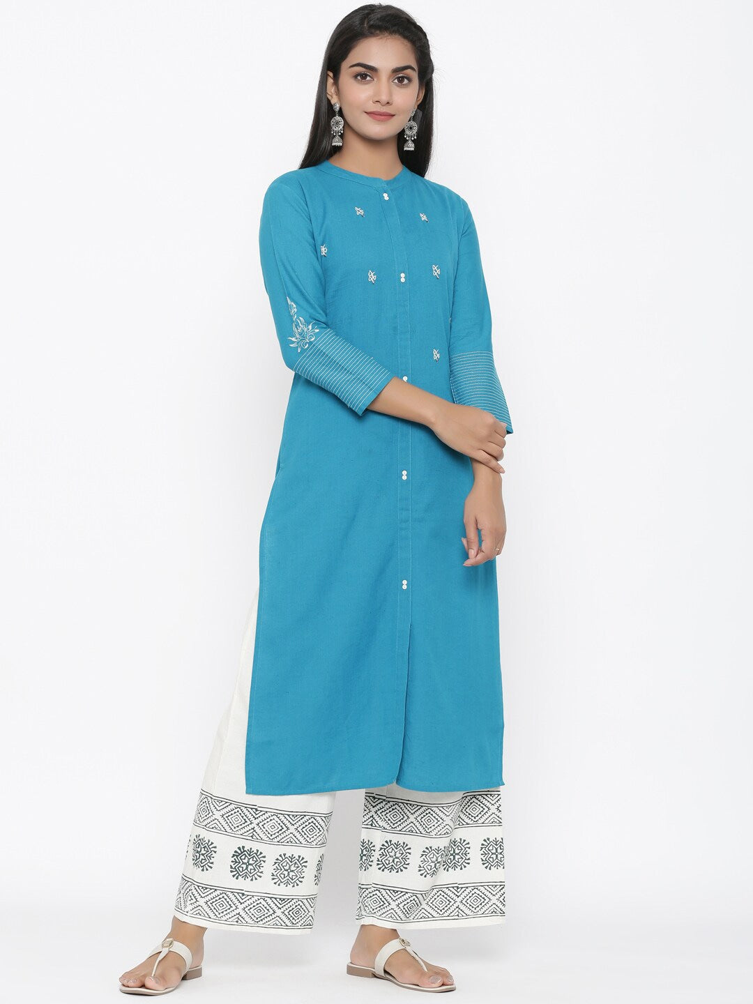 Teal Green Cotton Kurta Set-Yufta Store-7319SETRGS