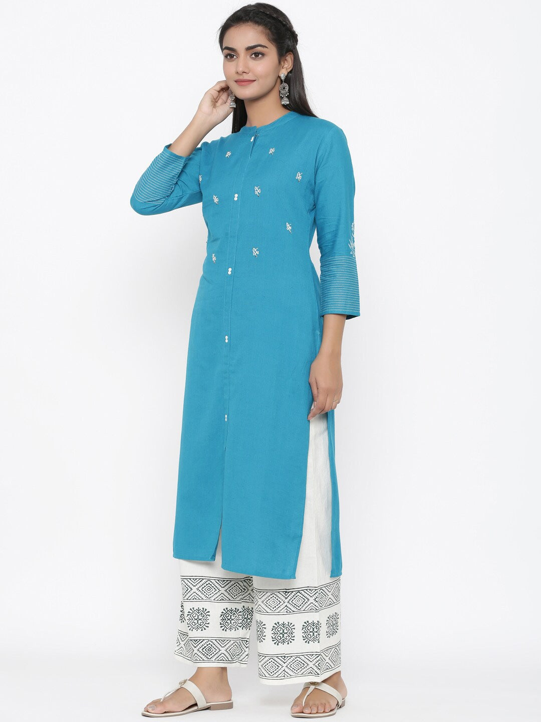 Teal Green Cotton Kurta Set-Yufta Store-7319SETRGS