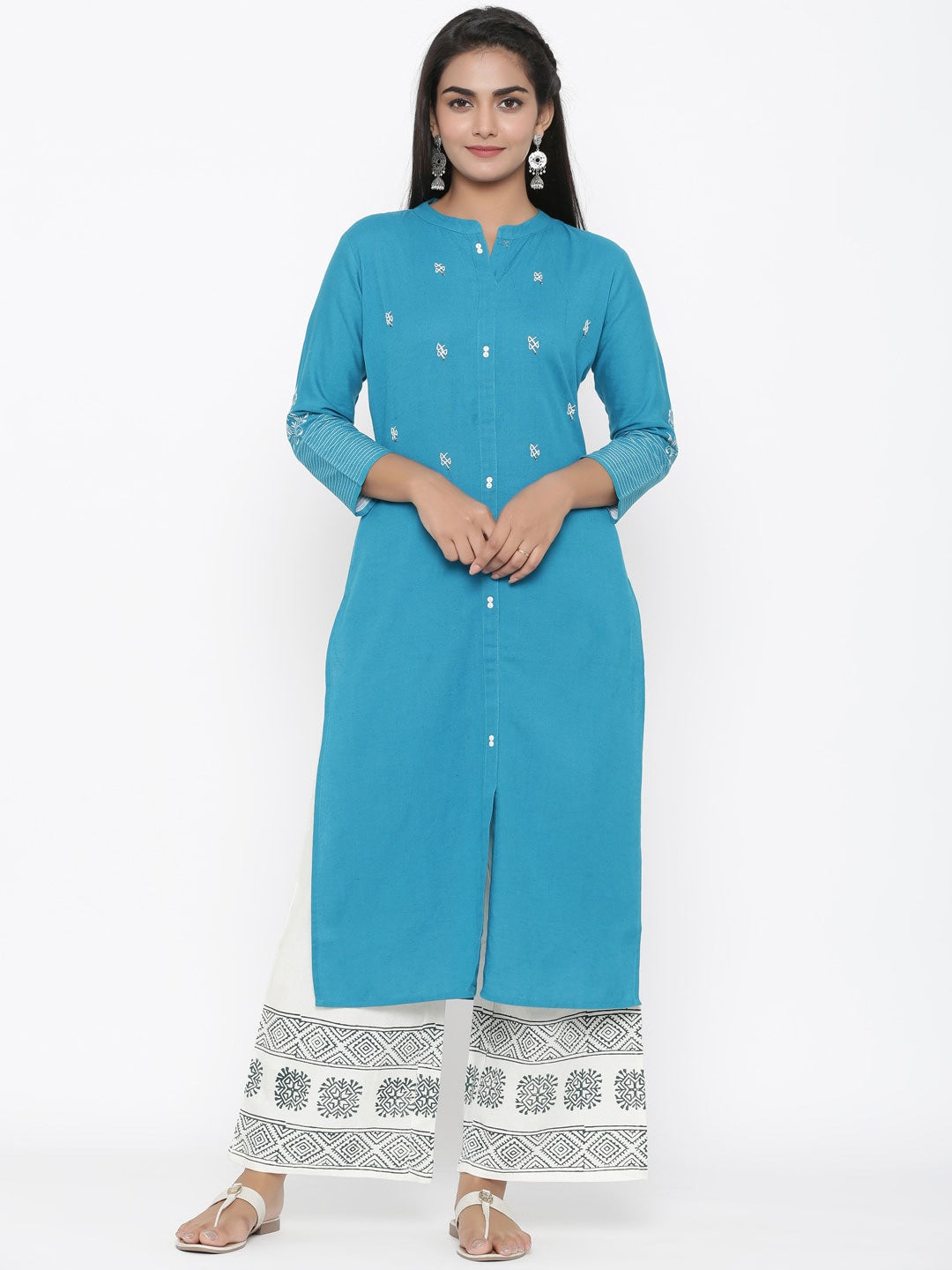 Teal Green Cotton Kurta Set-Yufta Store-7319SETRGS