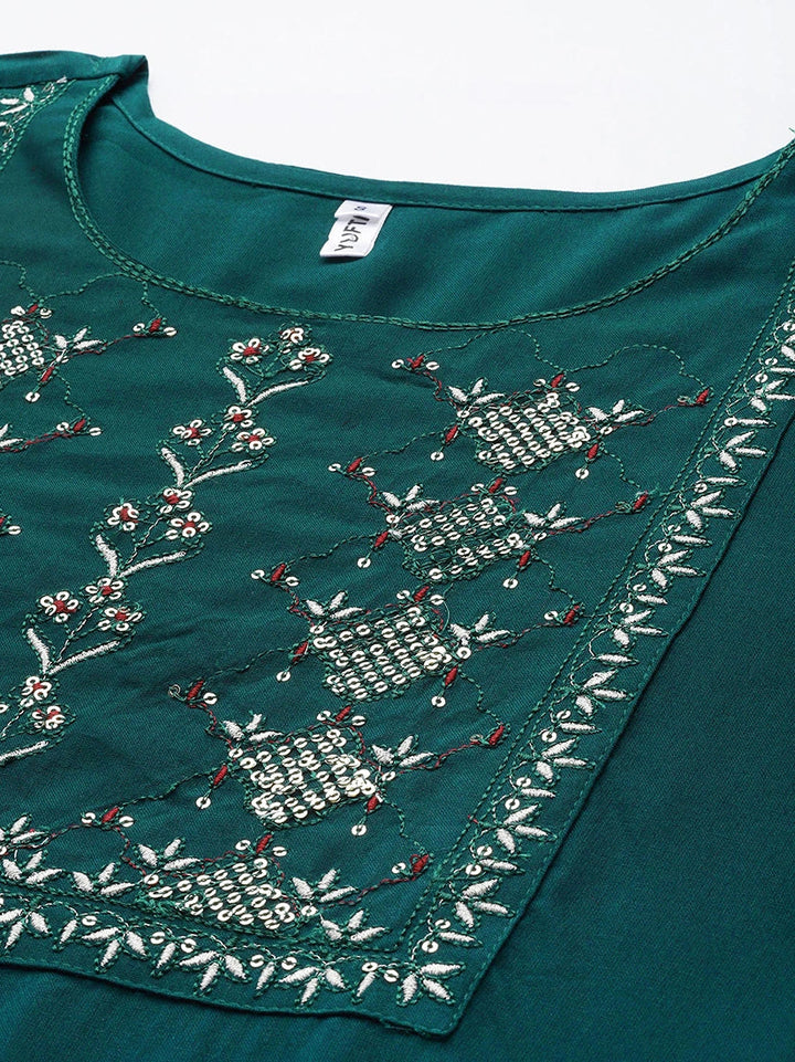 Teal Green Embroidered Kurta-Yufta Store-6215KURTBS
