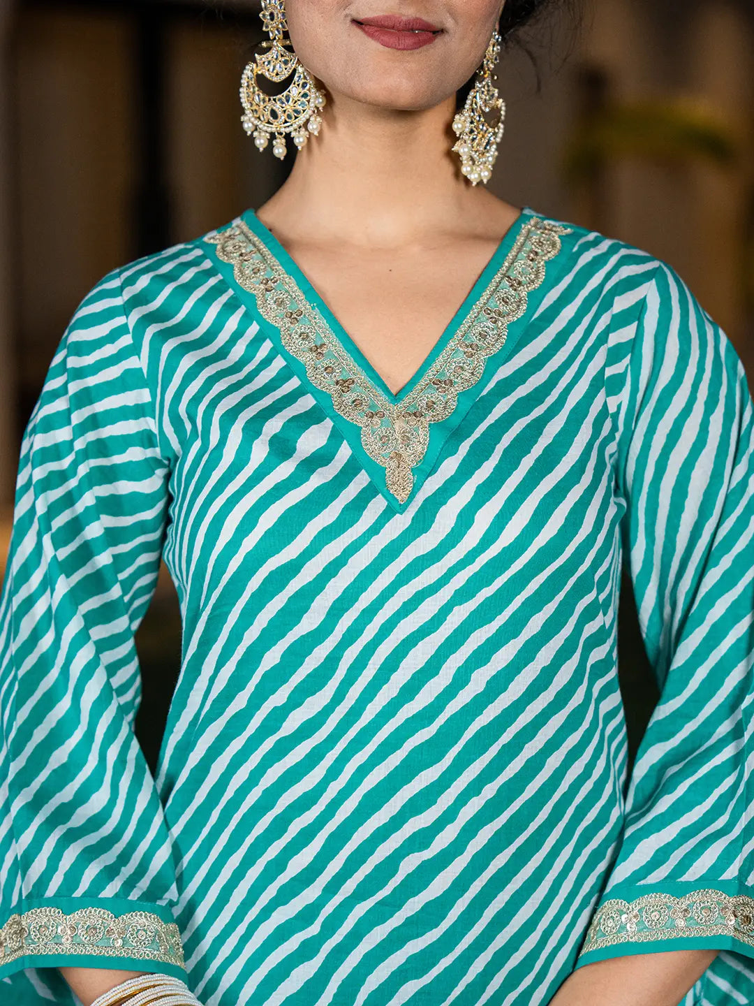 Teal Green Leheriya Print Cotton Straight Suit Set-Yufta Store-6960SKDTGS