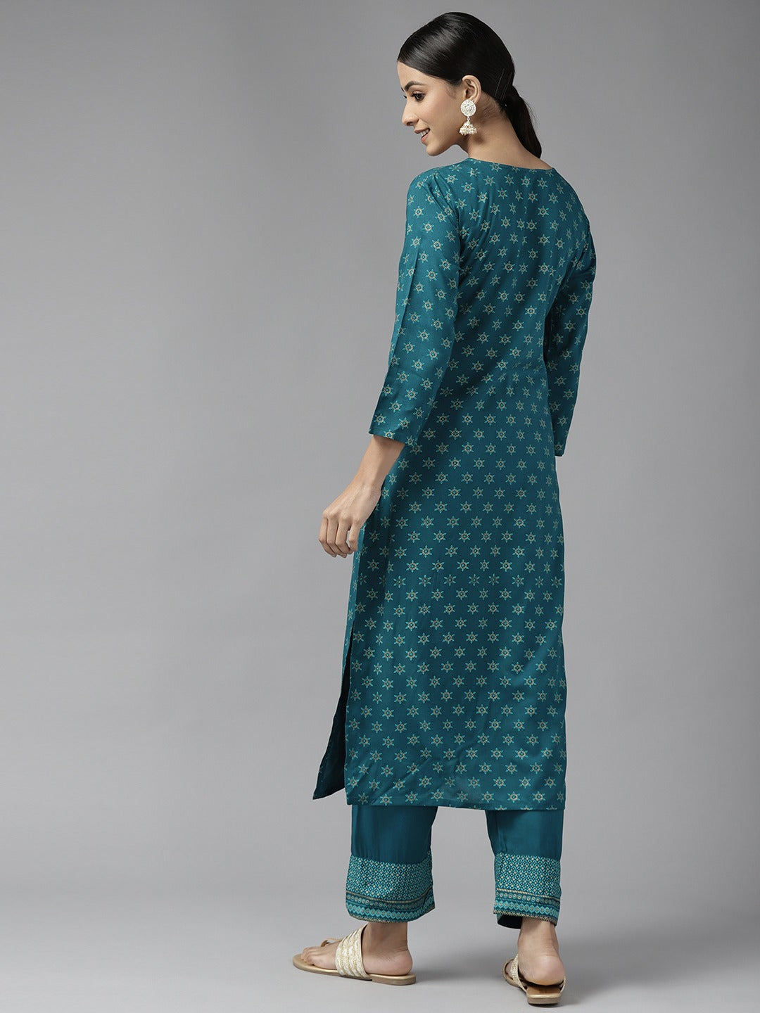 Teal Green Printed Kurta Set-Yufta Store-9739SETTGS