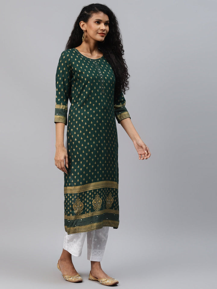 Teal Green Printed Kurta-Yufta Store-5123KURTGS