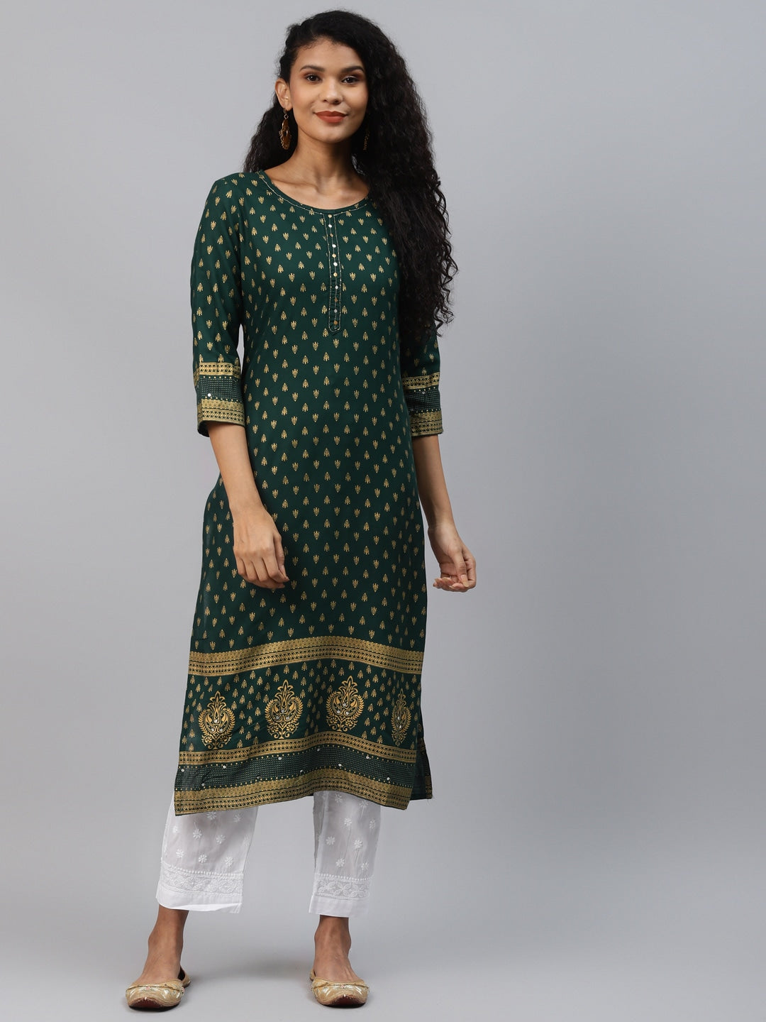 Teal Green Printed Kurta-Yufta Store-5123KURTGS