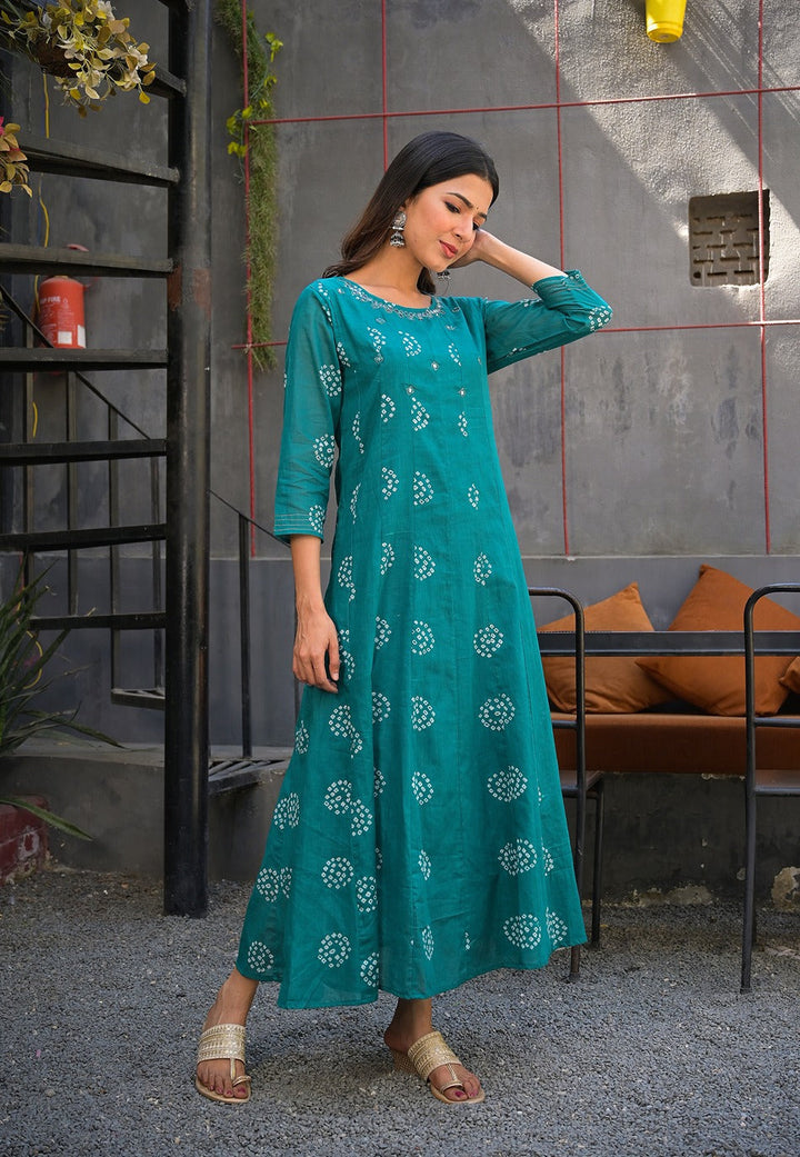 Teal Green Printed Kurta-Yufta Store-7727KURTGS