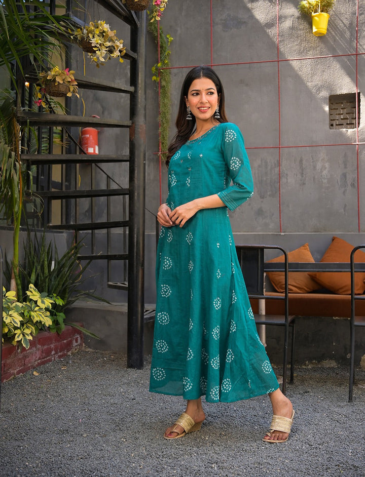 Teal Green Printed Kurta-Yufta Store-7727KURTGS