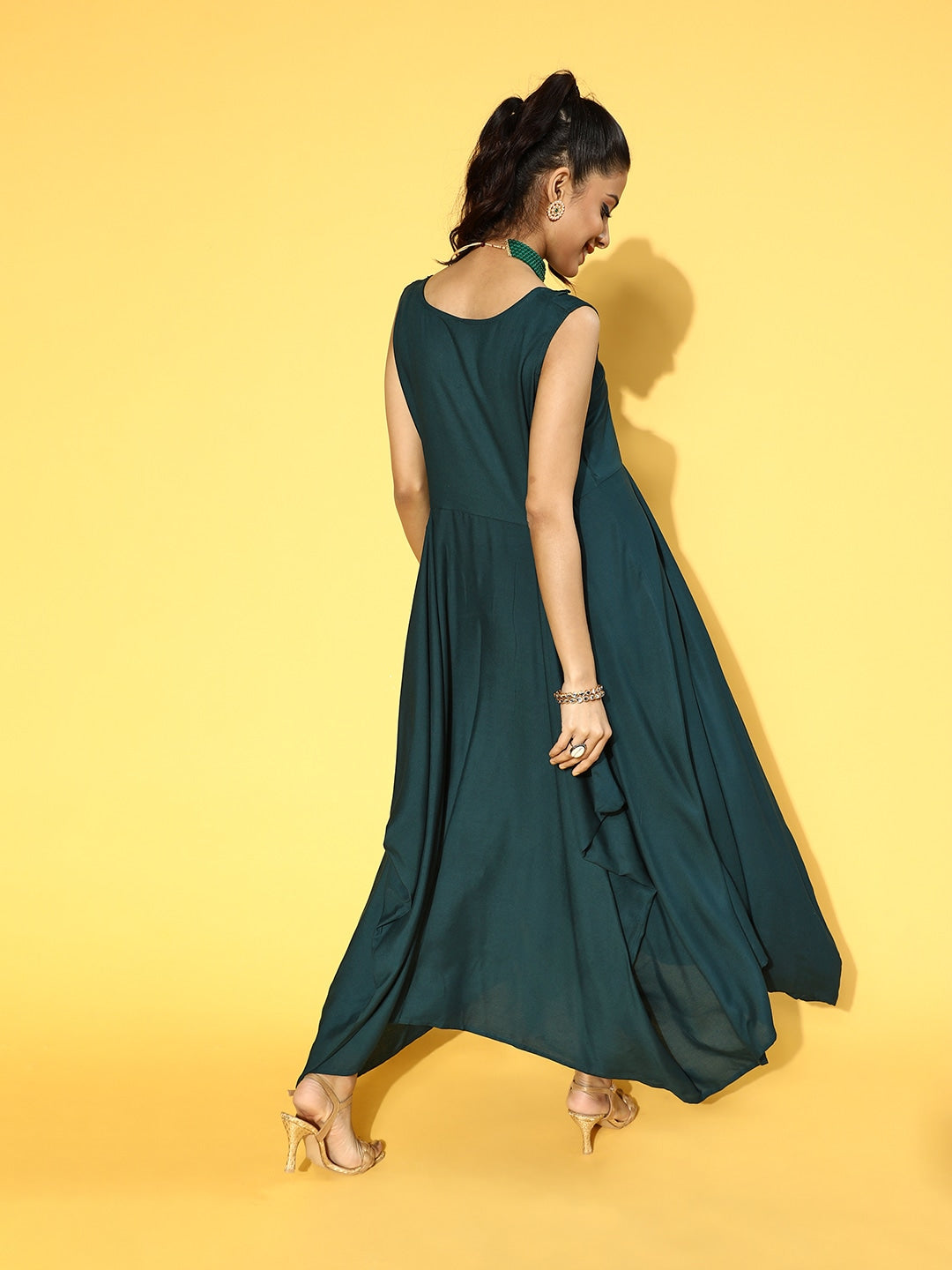 Teal Green Solid Maxi Dress-Yufta Store-9599DRSTGS