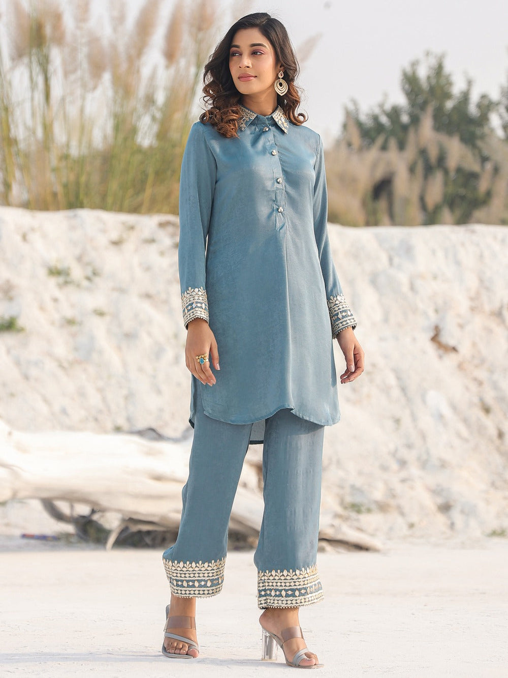 Teal Green Woven design Co-ord set-Yufta Store-1902CRDTGM