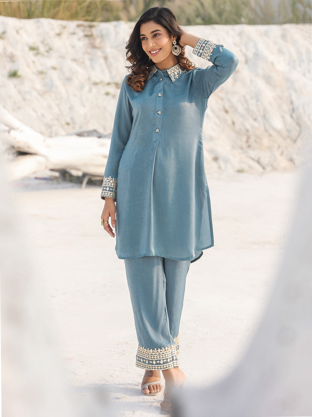 Teal Green Woven design Co-ord set-Yufta Store-1902CRDTGM