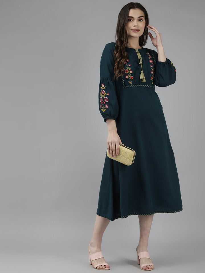 Teal Green & Yellow Dress-Yufta Store-9230DRSTBS