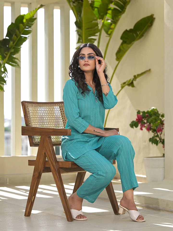 Turquoise Blue Co-Ord Set-Yufta Store-1773CRDTBS