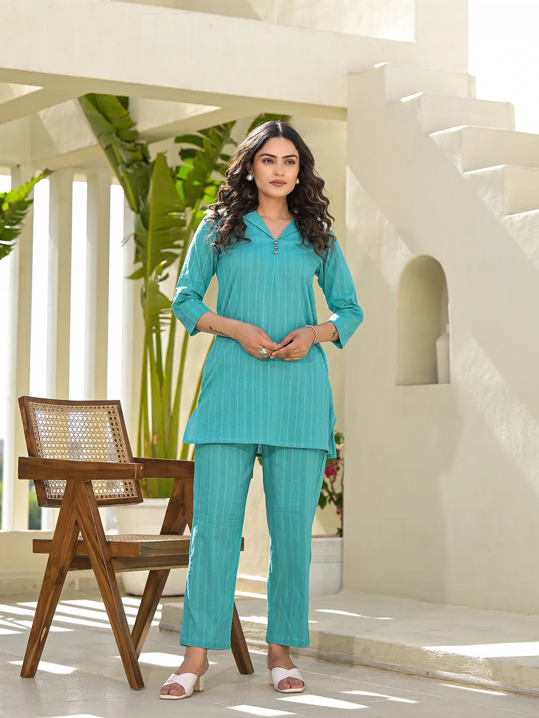 Turquoise Blue Co-Ord Set-Yufta Store-1773CRDTBS