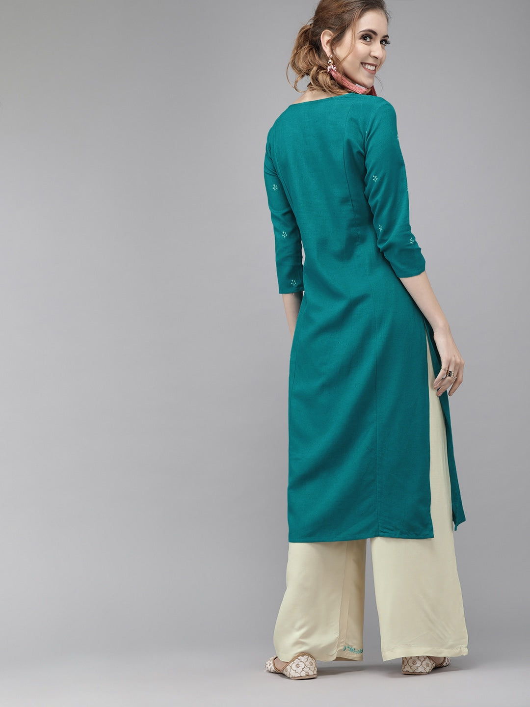 Turquoise Blue & Cream Kurta Set-Yufta Store-7195SETRGS