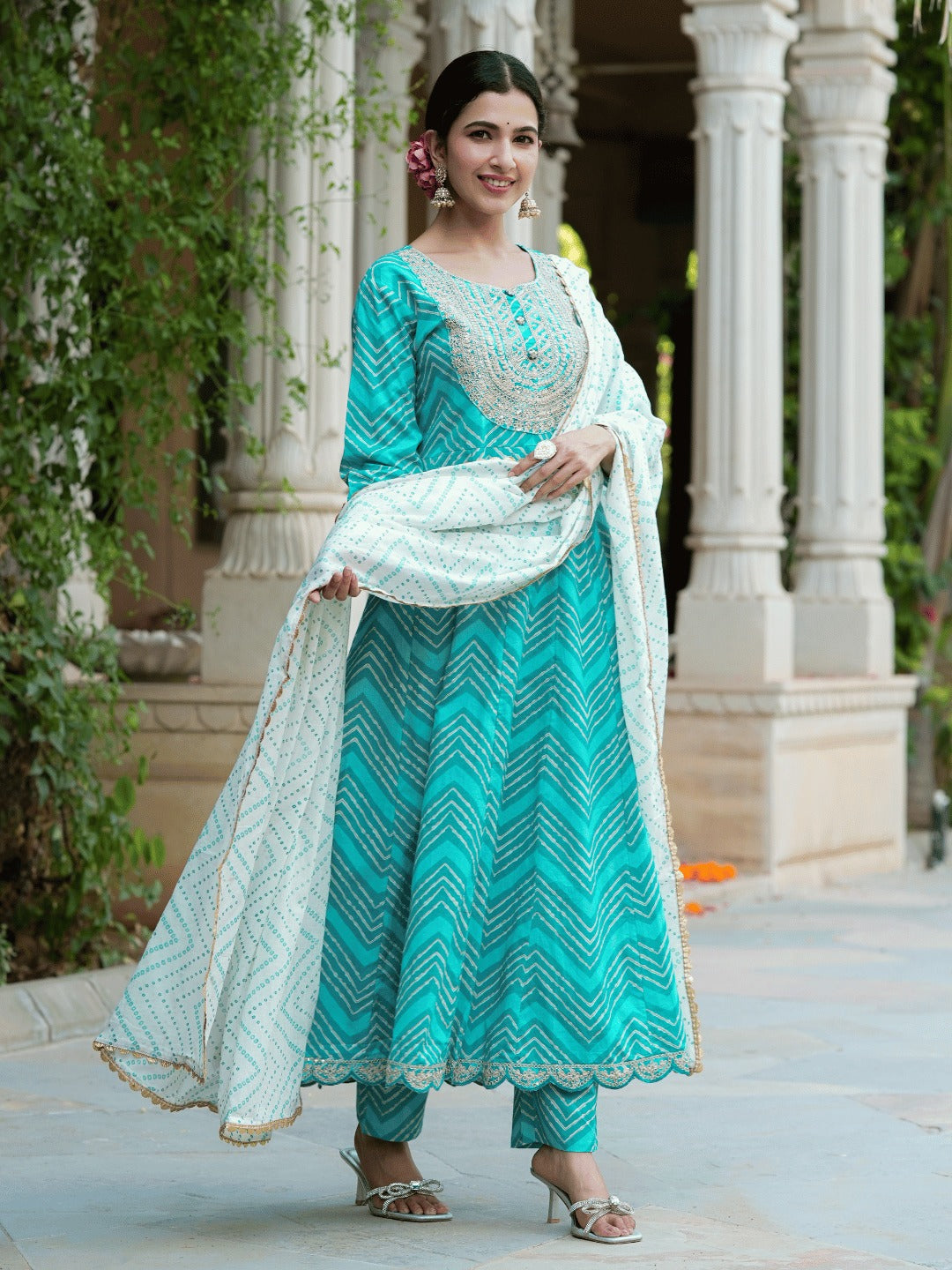 Turquoise Blue Dori_Embroidery Kurta with Trouser & Dupatta-Yufta Store-1471SKDBLS