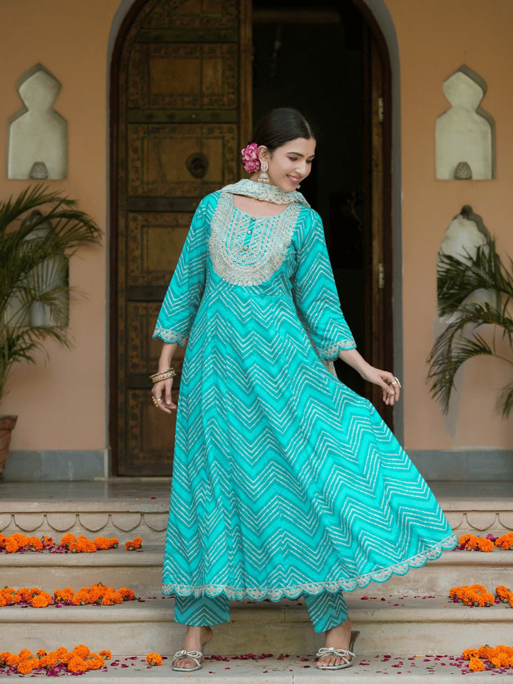 Turquoise Blue Dori_Embroidery Kurta with Trouser & Dupatta-Yufta Store-1471SKDBLS