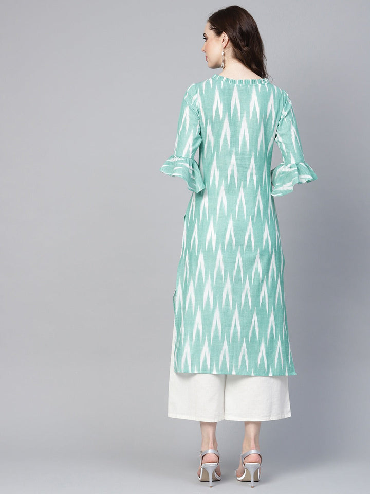 Turquoise Blue & White Straight Kurta-Yufta Store-YUFEKKU717GRS