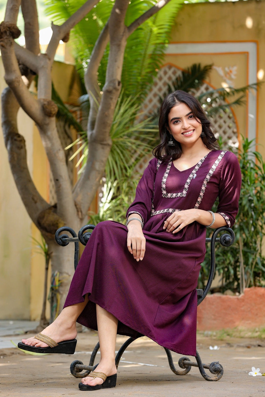 Violet Solid A-Line Dress-Yufta Store-9229DRSVLS