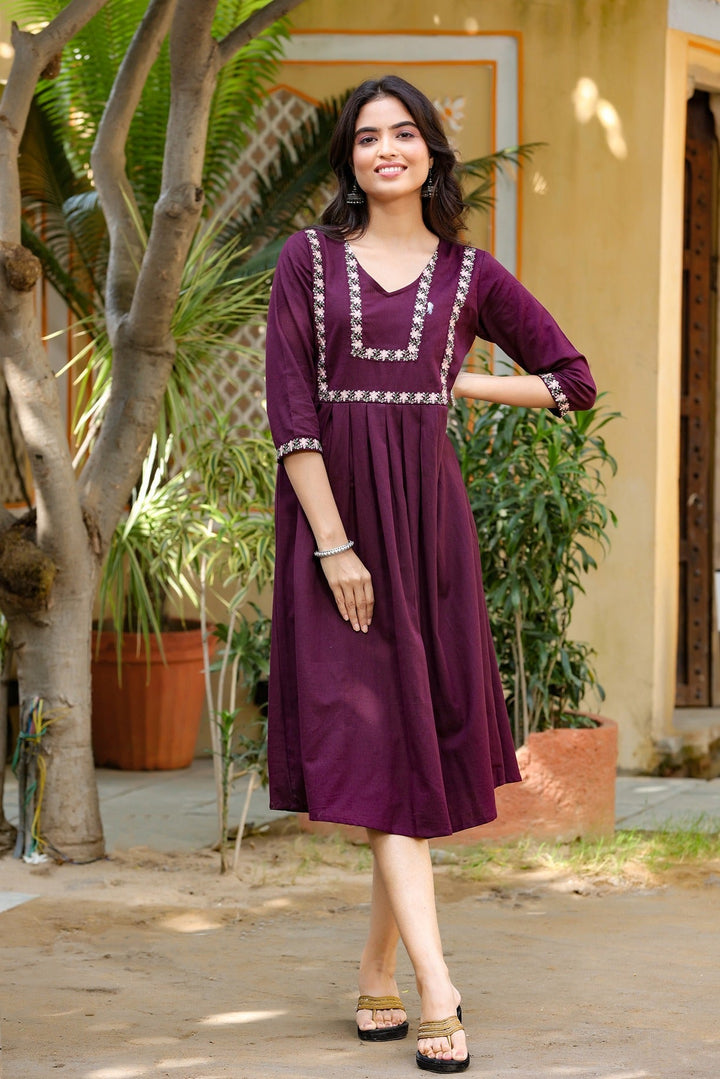 Violet Solid A-Line Dress-Yufta Store-9229DRSVLS