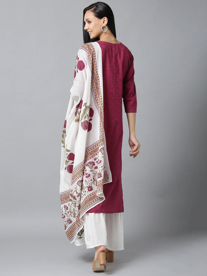 Voilet And White Embroidered Dupatta Set-Yufta Store-7577SETVLS